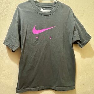 Nike Air T-Shirt Loose Fit Pink Swoosh Gray Size Large Cotton Tee Unisex